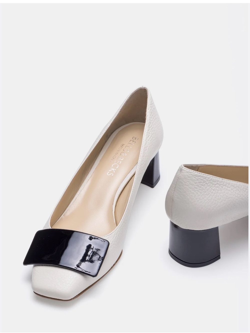 Bells and Becks Low Block Heel Pumps with Black Accent